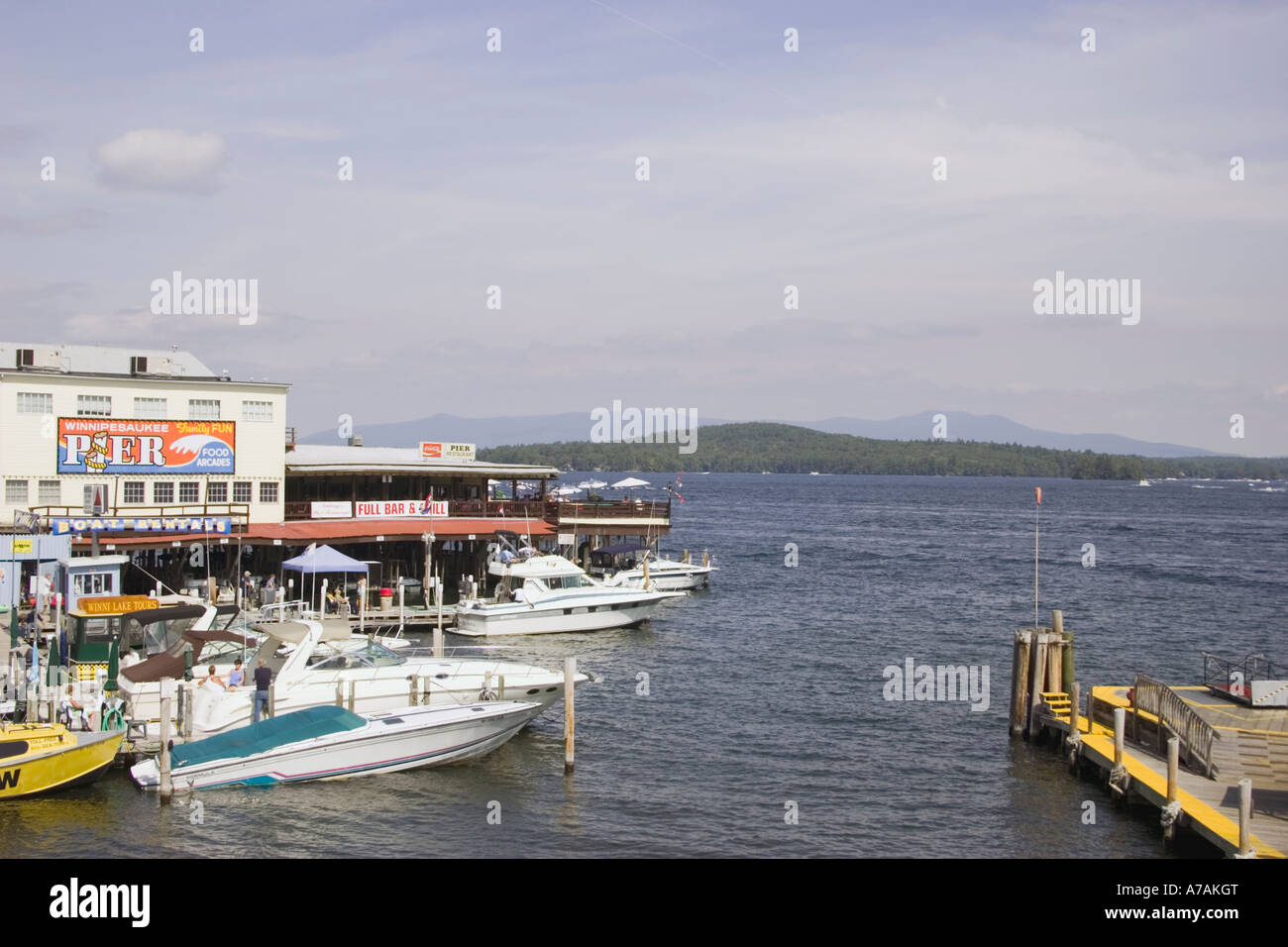 Lake Winnipesaukee docks New Hampshire Stock Photo