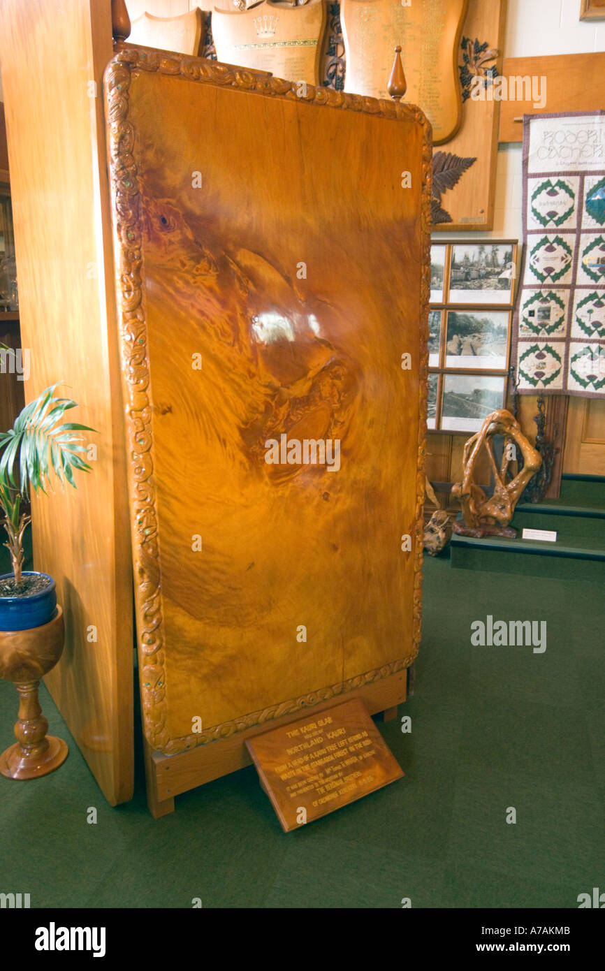 Matakohe New Zealand Kauri Museum Kauri slab carved Stock Photo Alamy