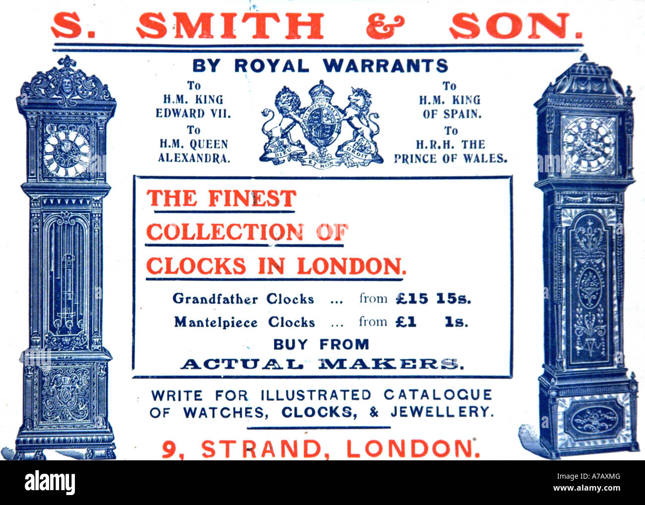 S Smith & Sons Clockmakers advert 1909 Stock Photo - Alamy
