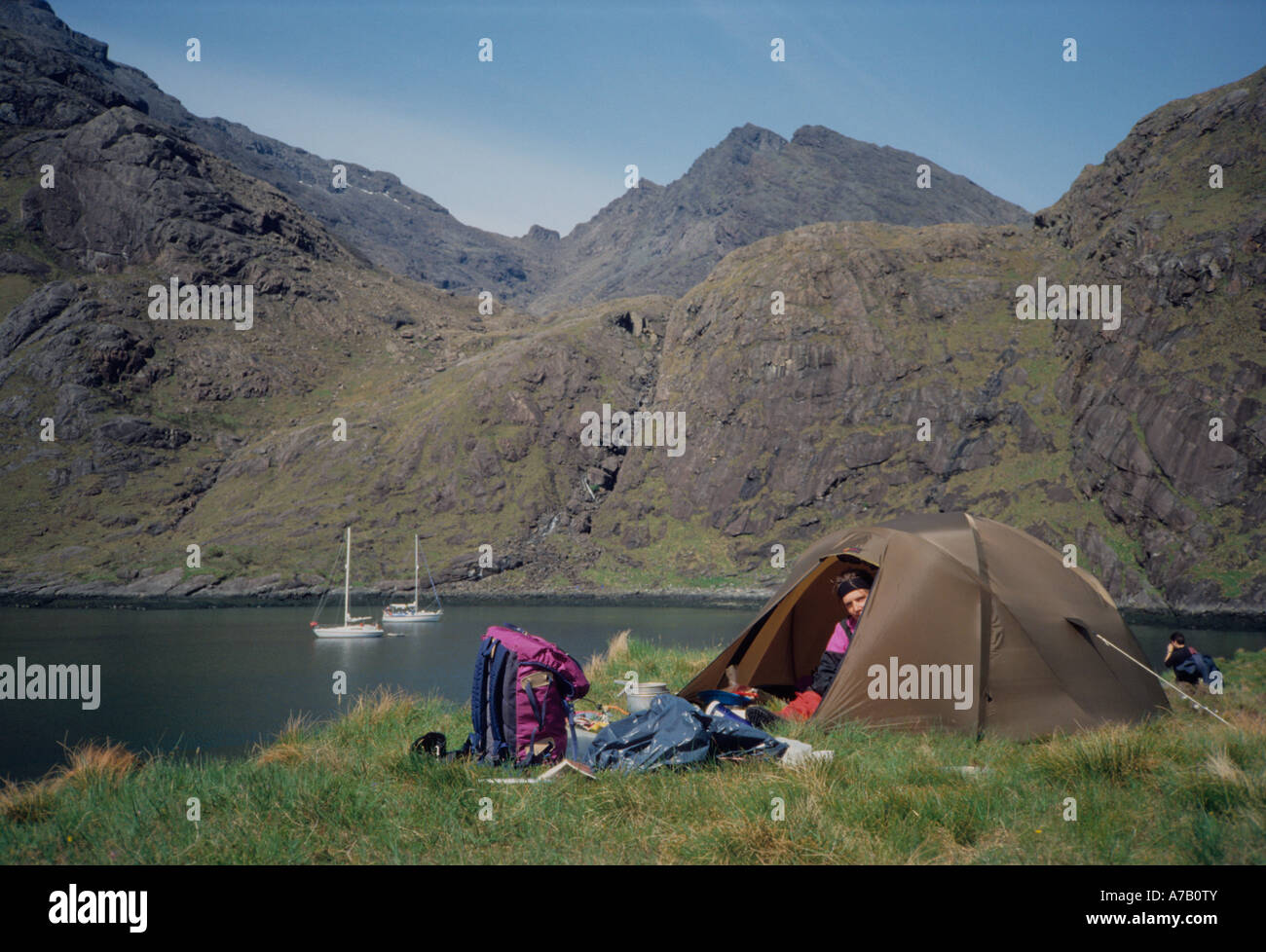 Wild Camping At The Edge Of Loch Scavaig And The Black Coullin Of Skye Scotland Stock Photo Alamy