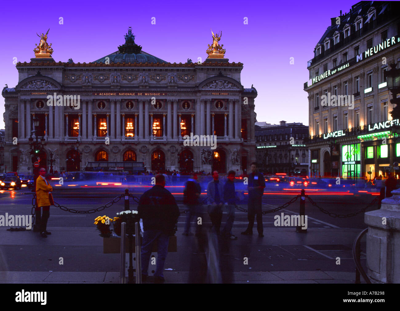 Opera Paris France night lights traffic arc architectural architecture ...