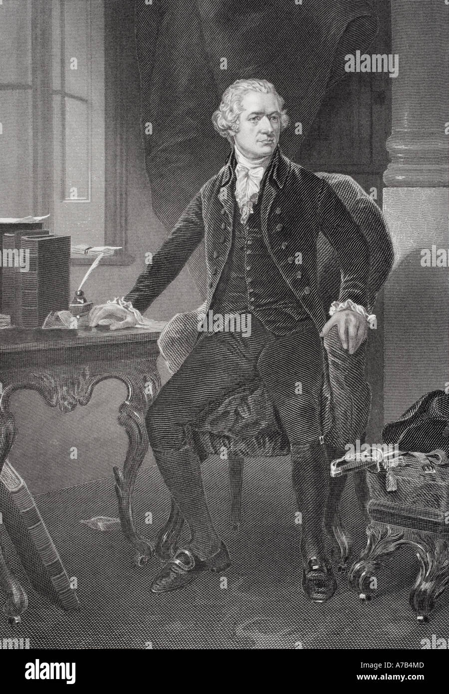 Alexander Hamilton, 1755 /1757 to 1804.   American statesman, politician, legal scholar, military commander, lawyer, banker, and economist. Stock Photo