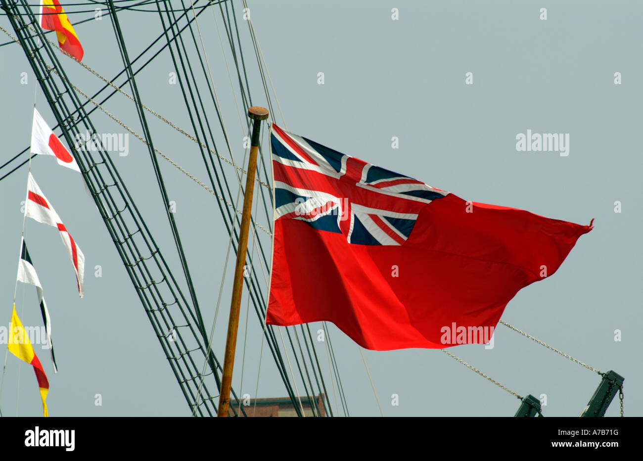 Splendor Inde Stoop Red Ensign flag also known as the Red Duster Flown by British ships Stock  Photo - Alamy