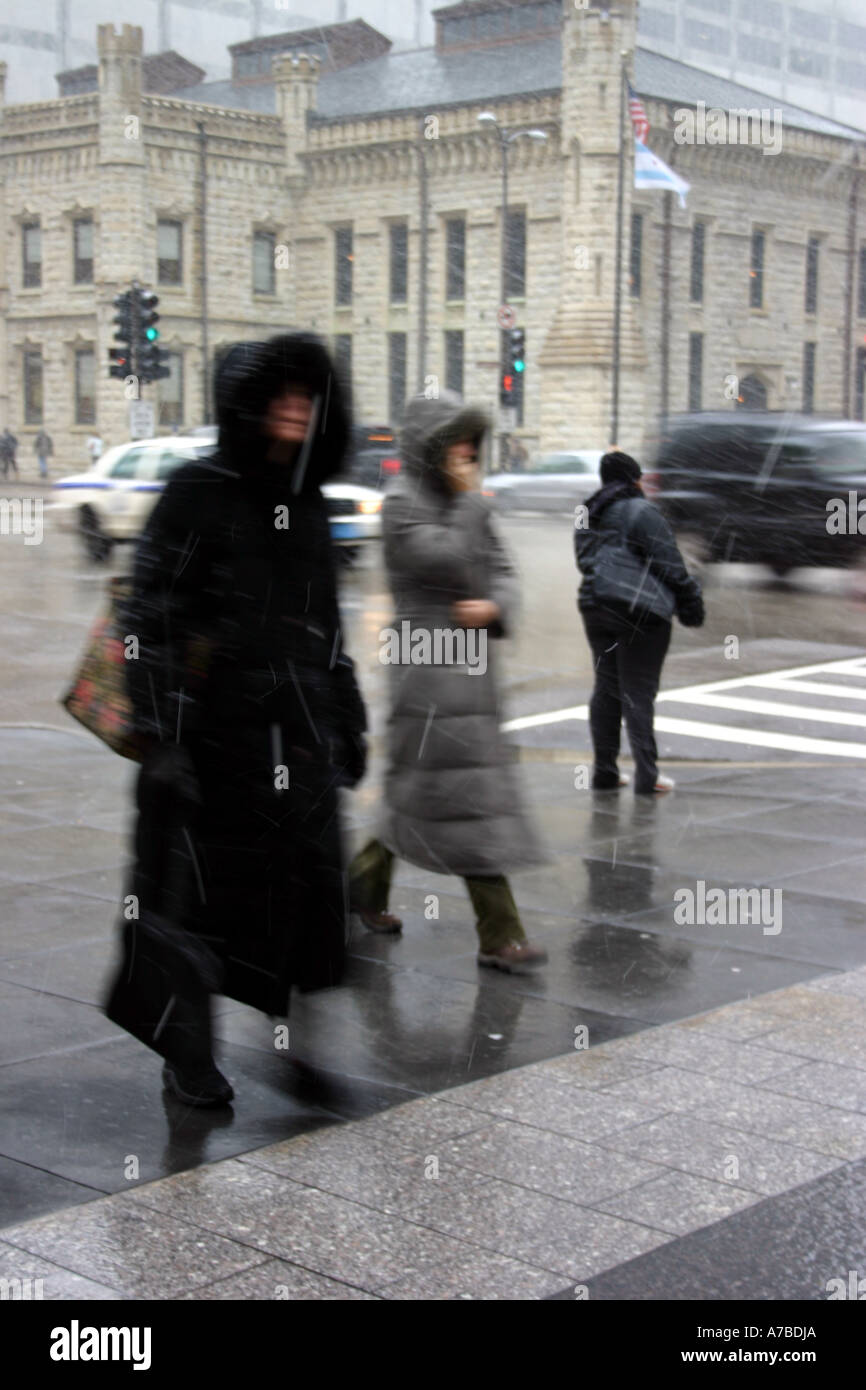 People walking in a storm Michigan Avenue Chicago IL USA Stock Photo