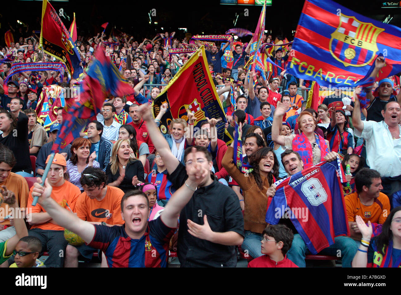 Barca Fans in Stadium Camp Nou Barcelona Catalonia Spain Europe EU