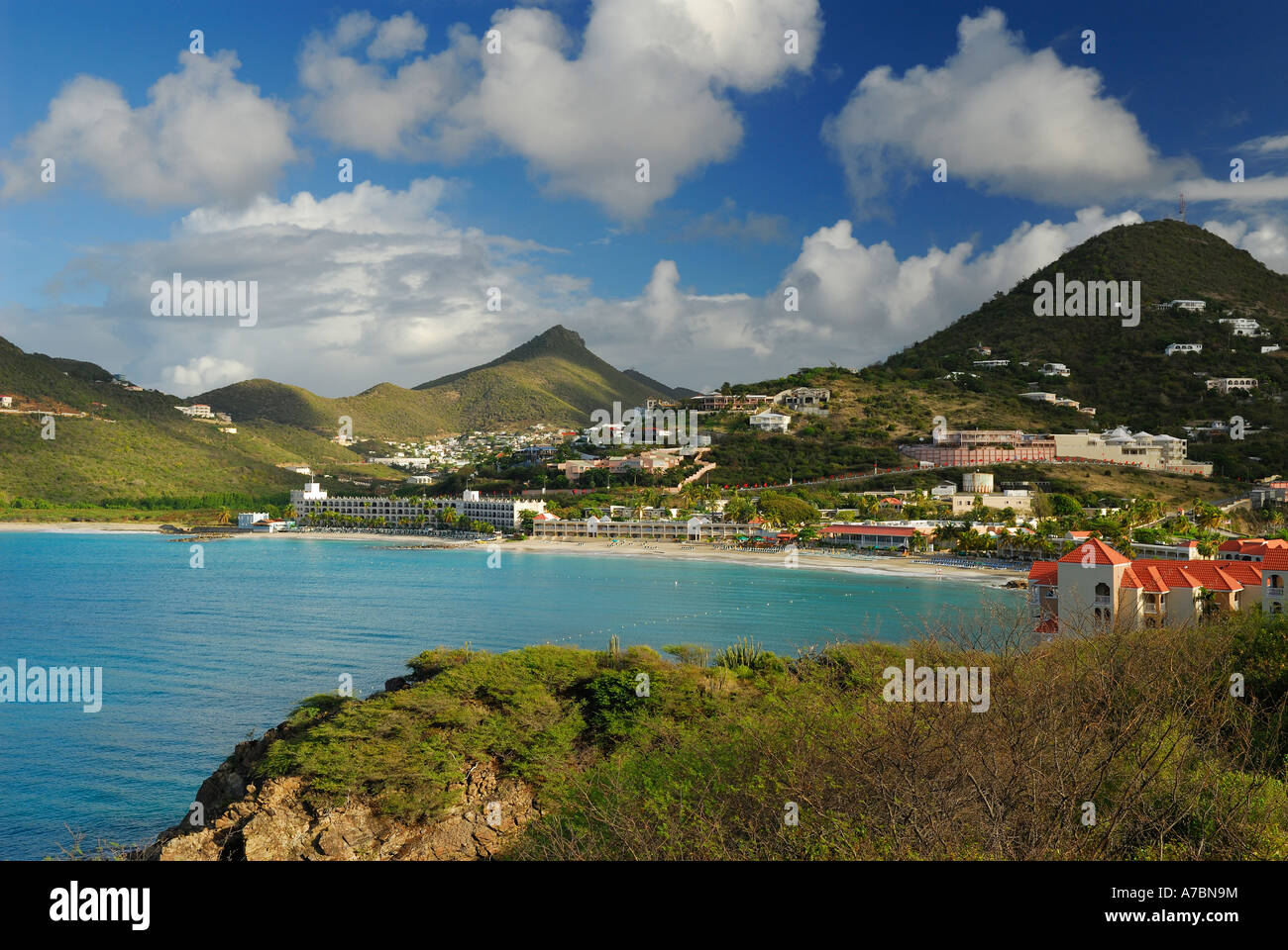Little Bay and Fort William in the Caribbean Island of St Maarten Netherlands Antilles Stock