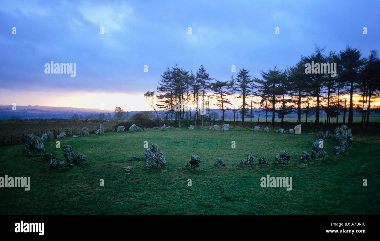 Rollright Stones Ancient stone circle 100 feet across 3 miles north of Chipping Norton Oxfordshire ENGLAND Stock Photo