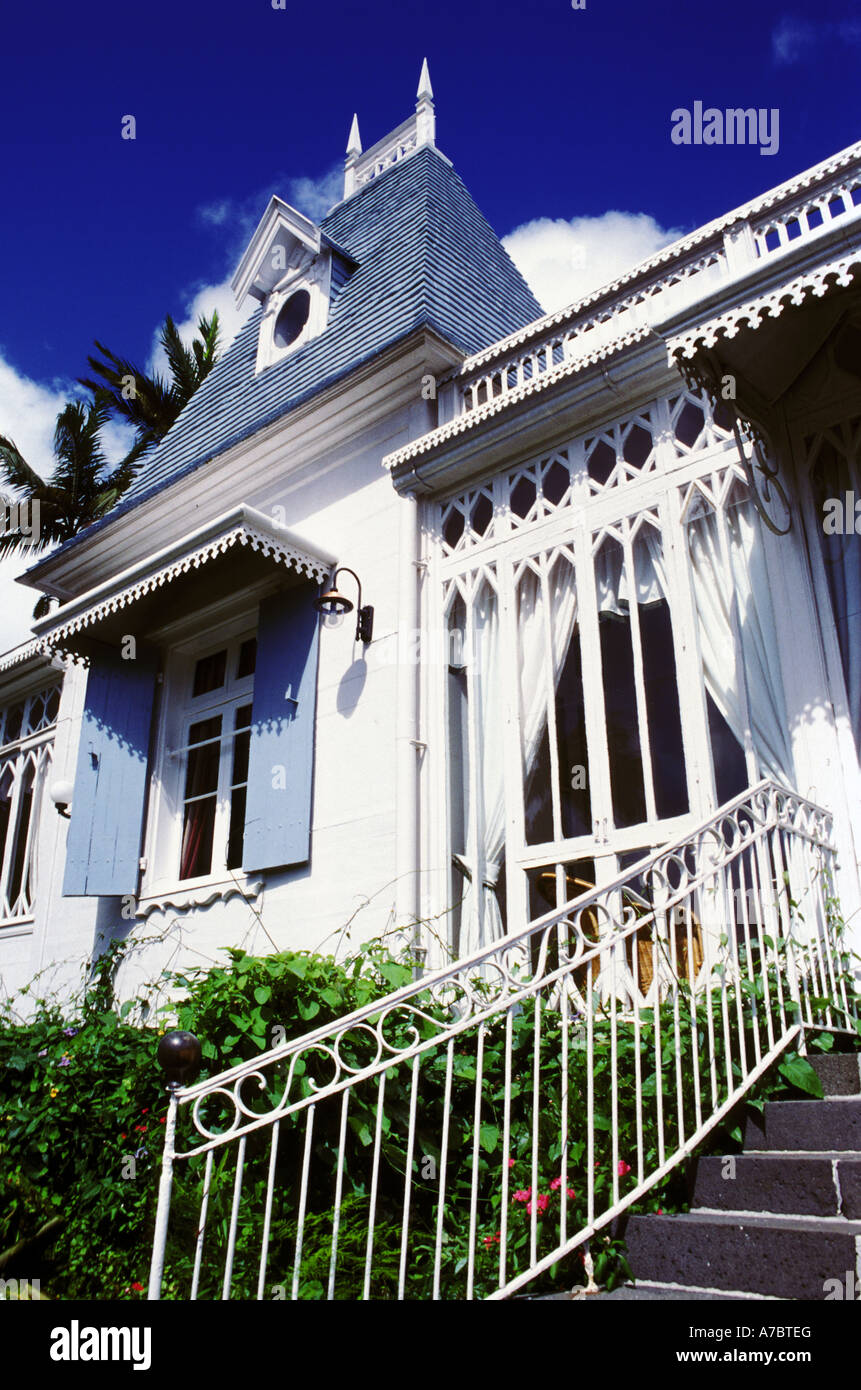 creole townhouse frontage, curepipe, mauritius Stock Photo - Alamy
