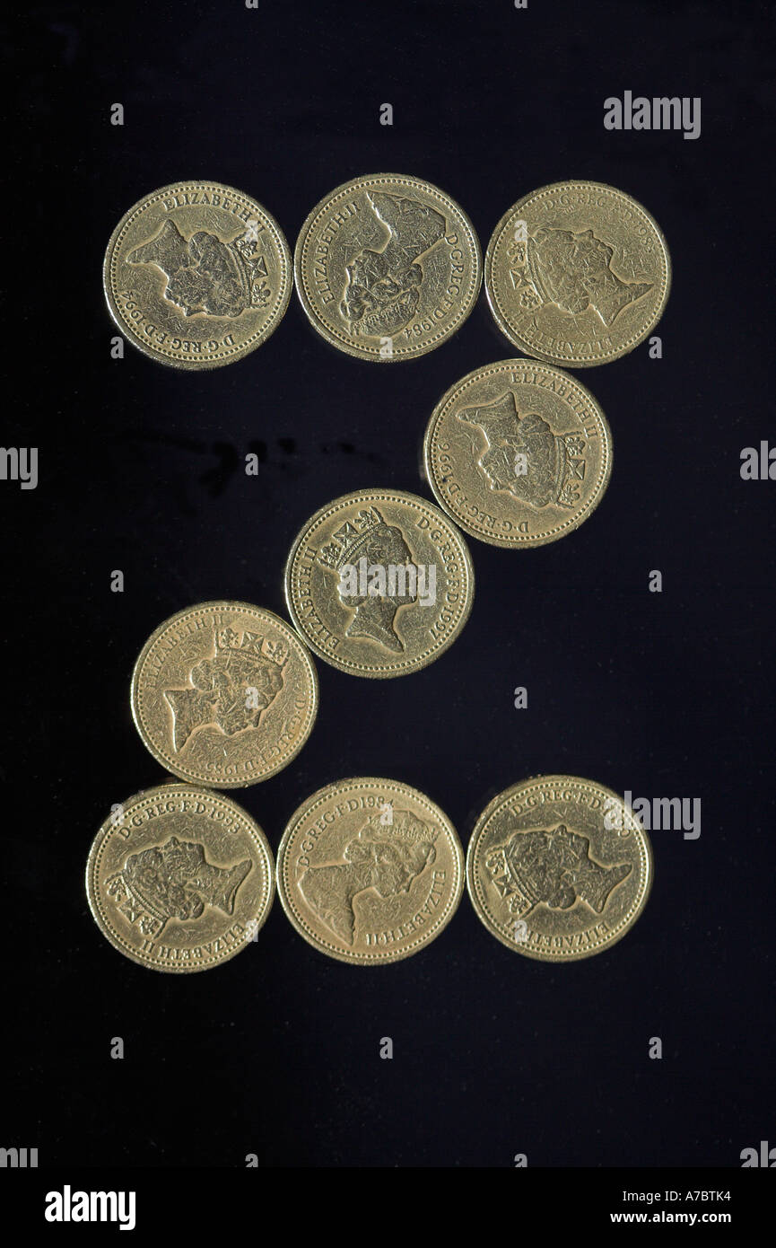 Capital Letter Z in UK pound coins with black background Stock Photo
