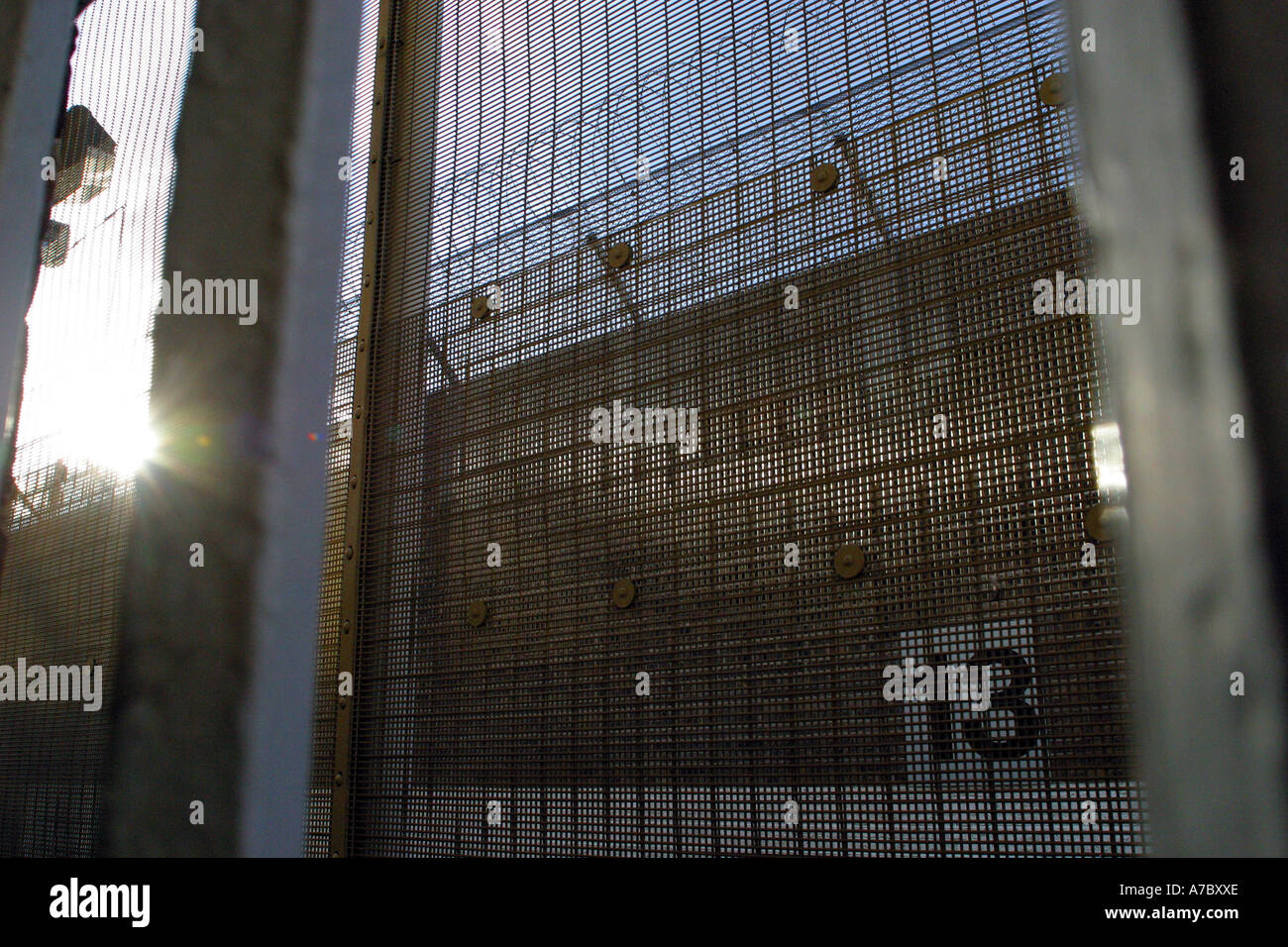 A view from a Wandsworth prison window. All wall are numbered so officer know their locationLondon. UK Stock Photo