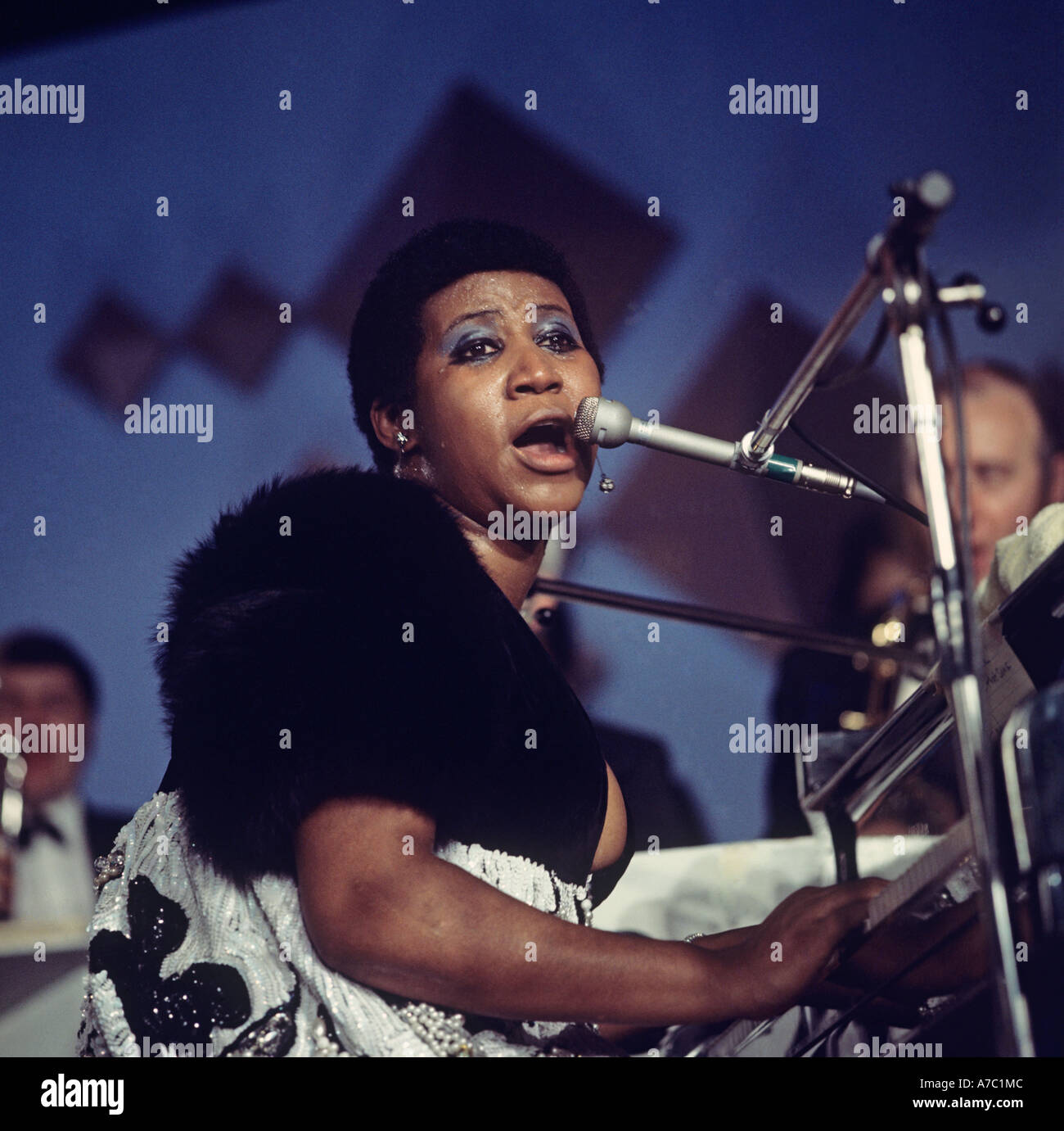 Aretha Franklin playing at the 1973 Montreux Jazz Festival Stock Photo