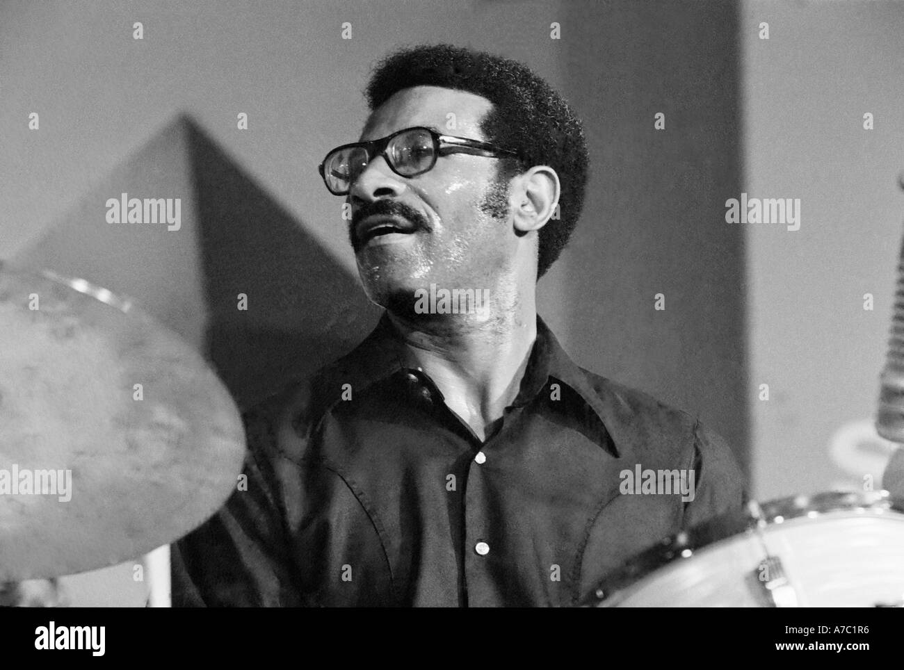 Max Roach plays the drums. Stock Photo