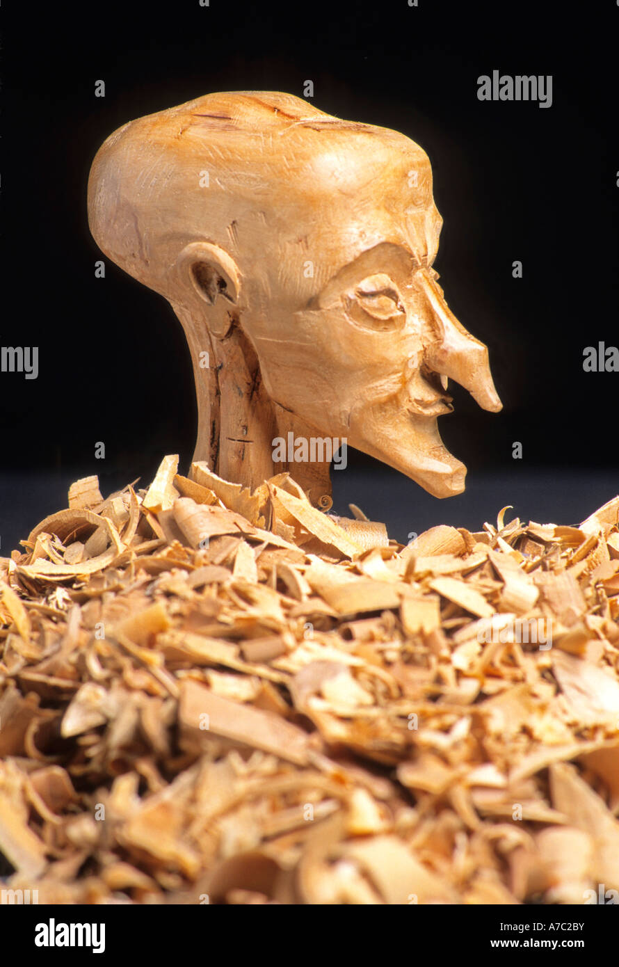 Head of a wood puppet Stock Photo