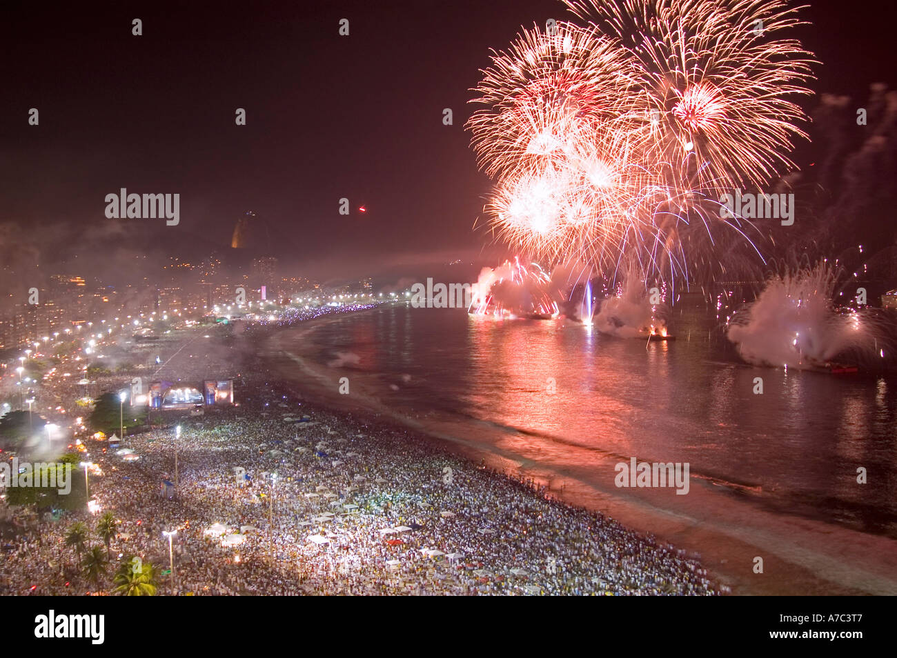 New Year's Eve fireworks display, Copacabana Beach, Rio de Janeiro