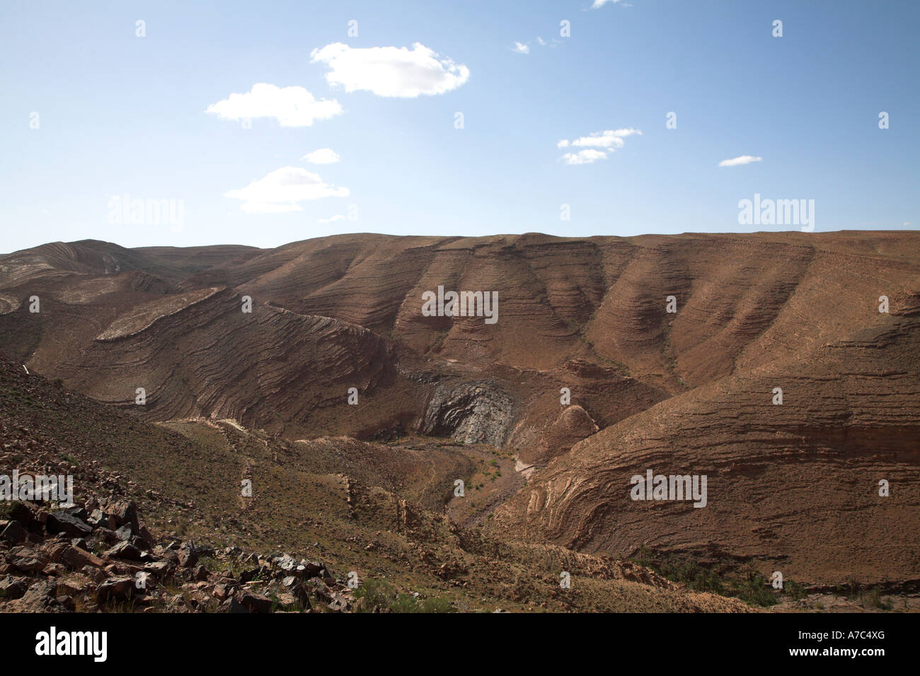 Dry desert valleys Atlas Mountains, Jebel Sarhro mountains near Tizi n Tinififft Pass, Morocco north Africa Stock Photo