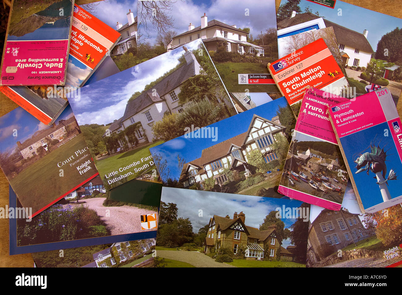 A selection of rural property brochures and maps Stock Photo