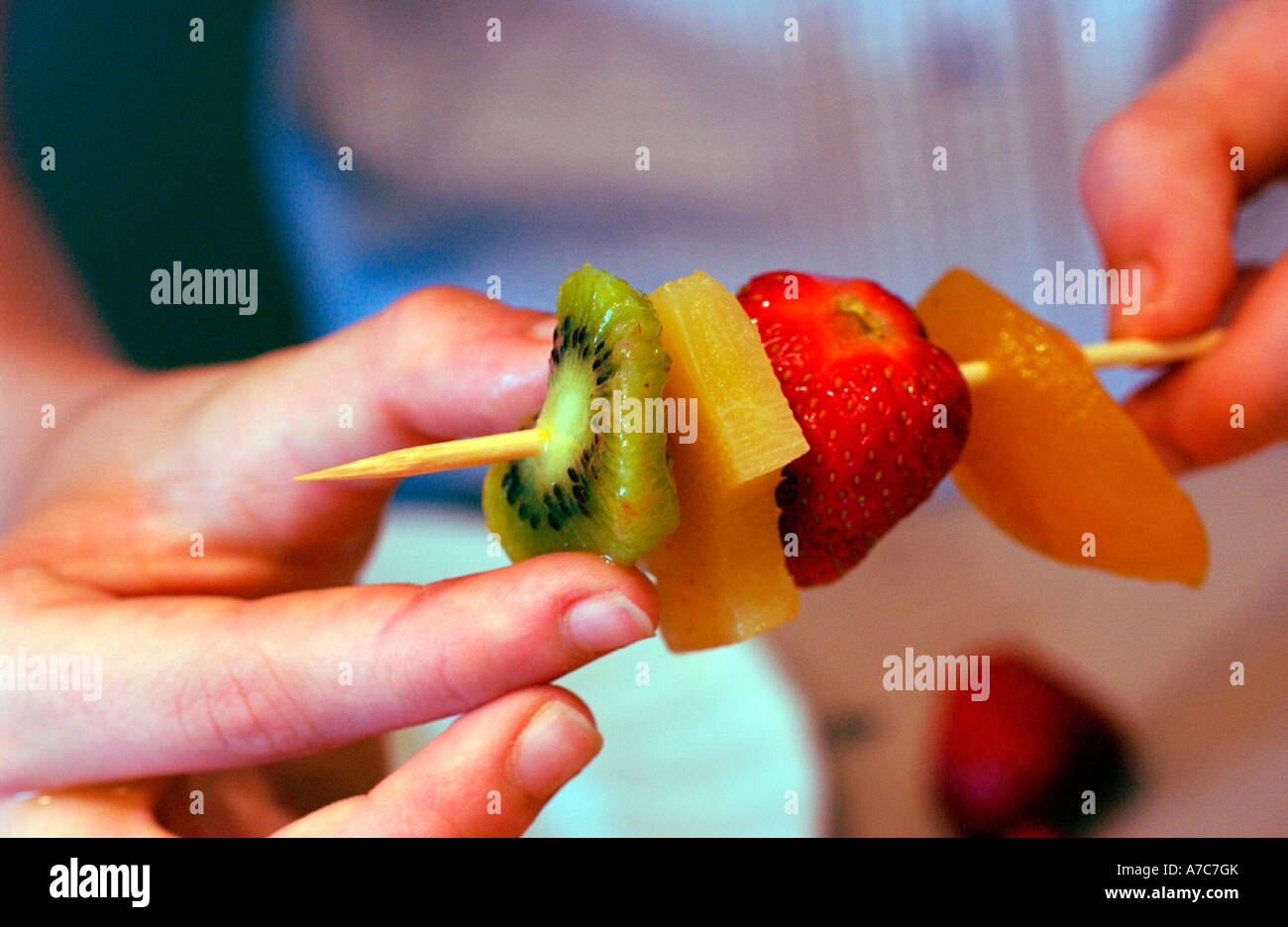 chef making fresh fruit kebab Stock Photo Alamy