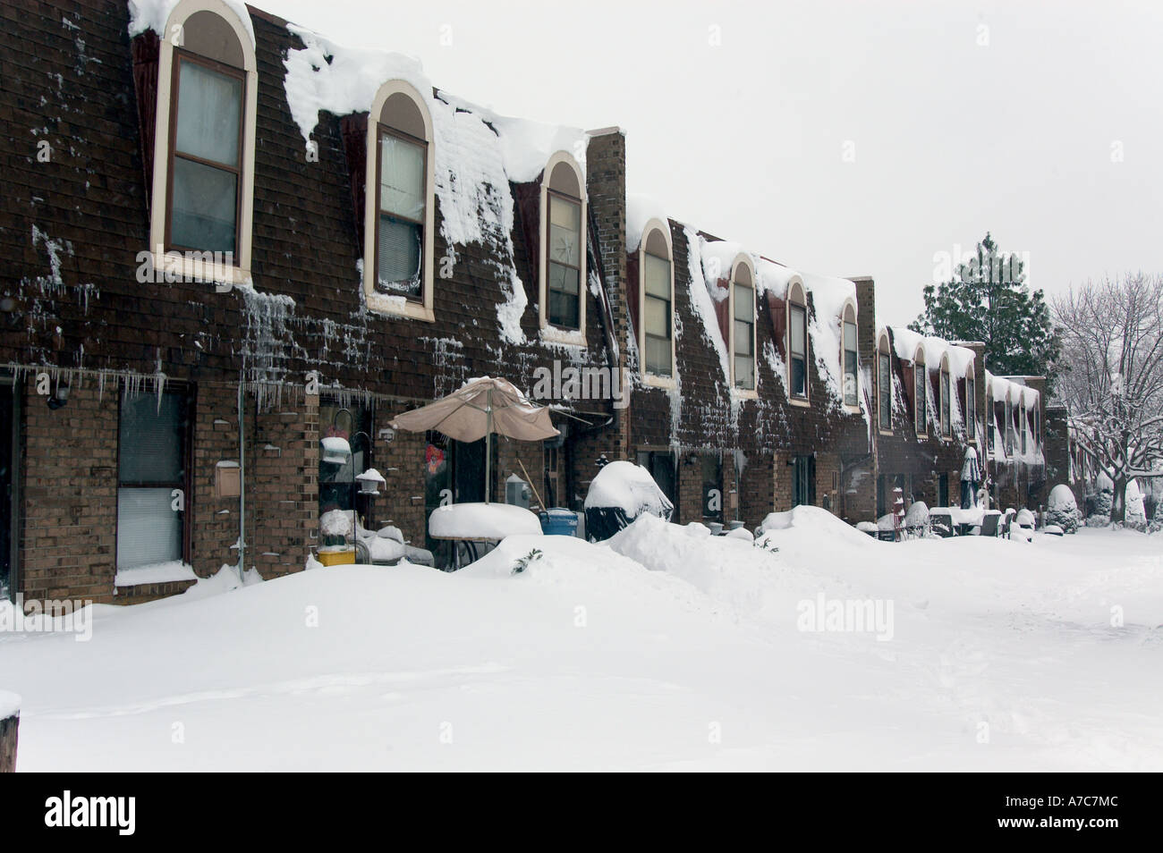 Condominium house after  snow storm, Philadelphia Pennsylvania USA Stock Photo