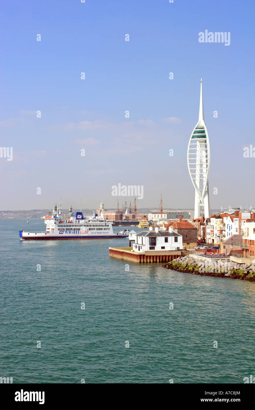 Portsmouth Harbour Spinnaker tower and Wightlink car ferry Stock Photo Alamy