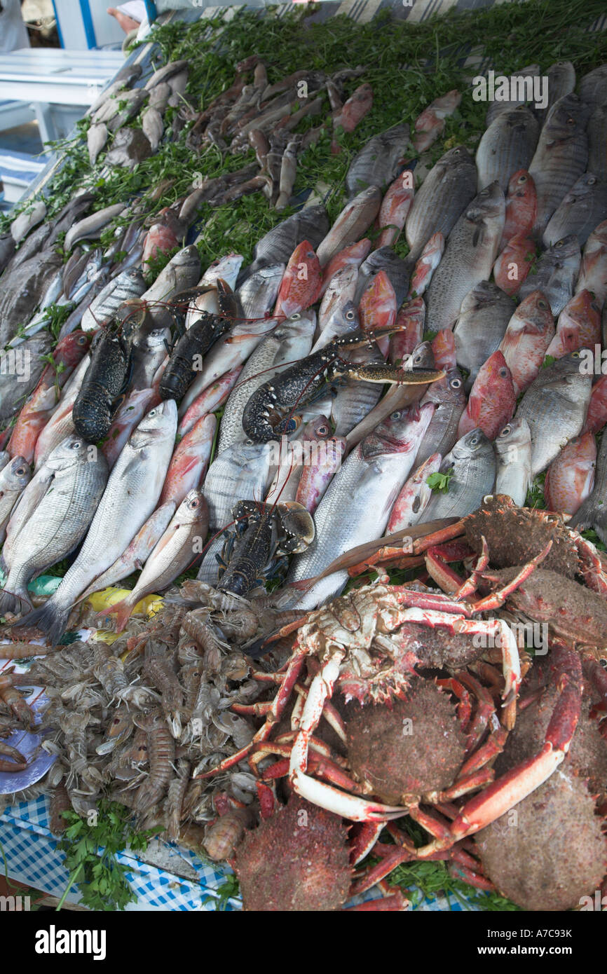 Market display of freshly caught fish Essaouira Morocco north Africa Stock Photo