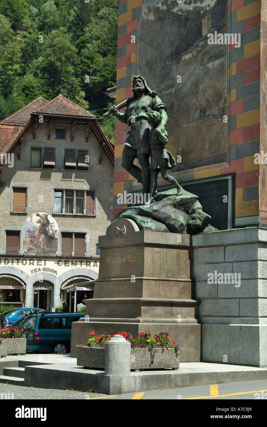William Tell statue Altdorf Switzerland Stock Photo Alamy