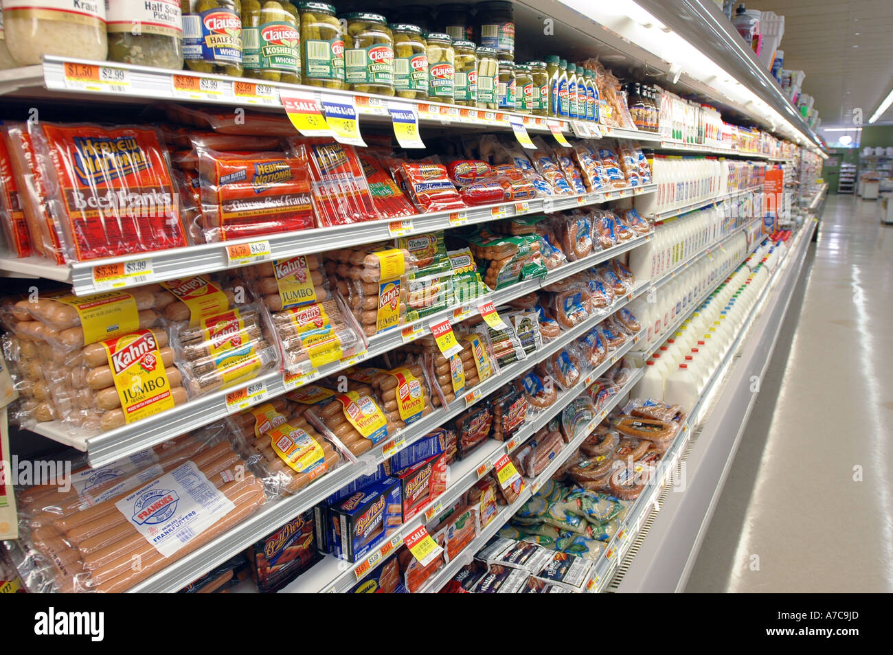 Large American Supermarket Kosher Meats and dairy cheeses and Kosher