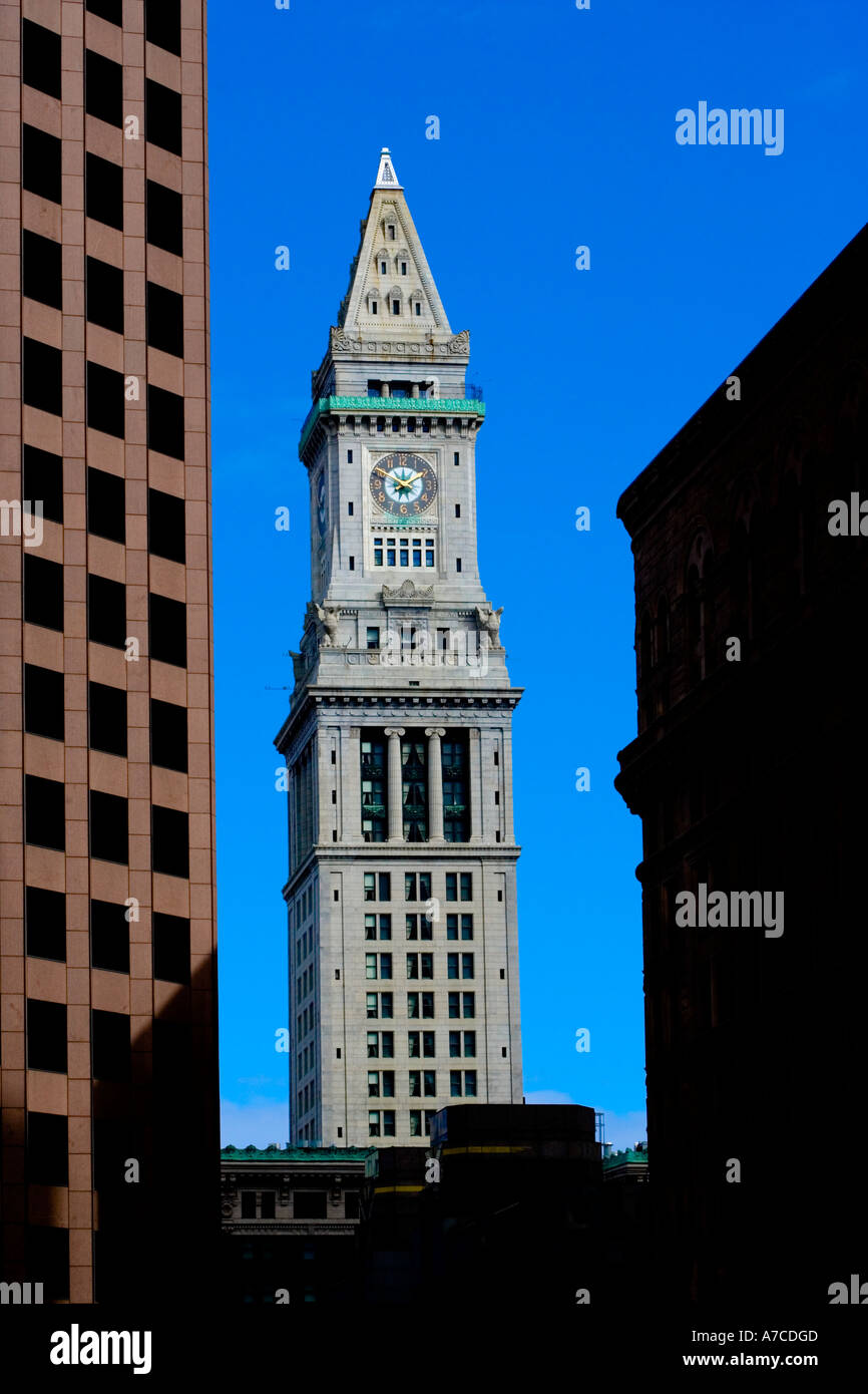 Downtown Boston Massachusetts with Custom House Clock Tower Stock Photo
