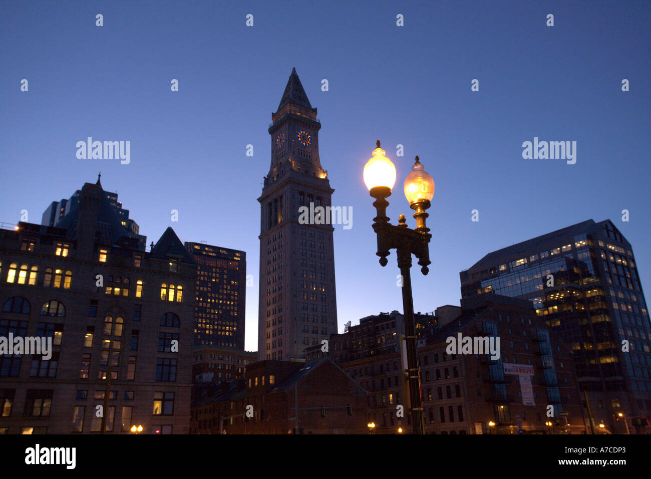Boston s Custom House Clock Tower and downtown financial district at ...
