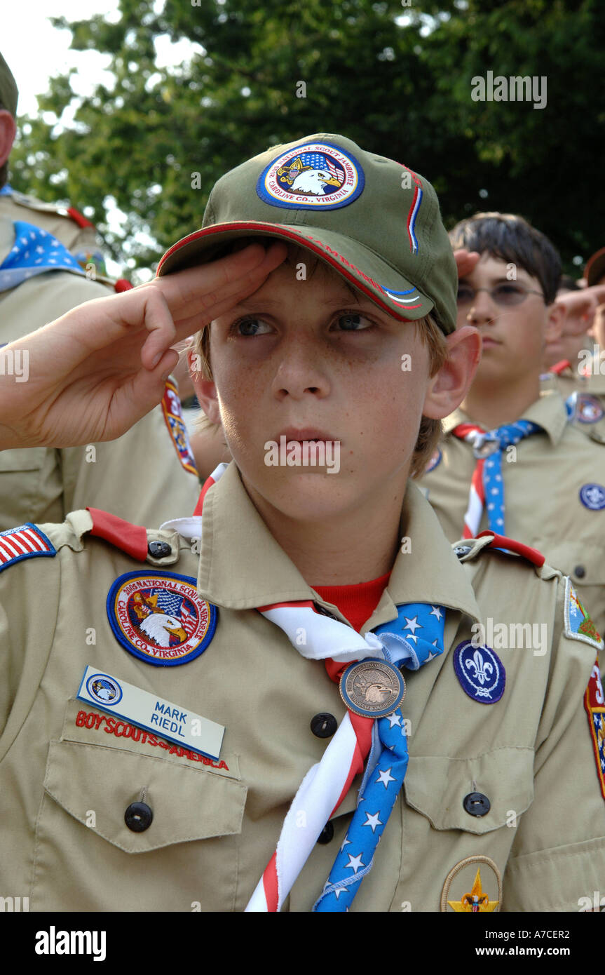 Boy Scout salutes during wreath ceremony in Arlington VA National