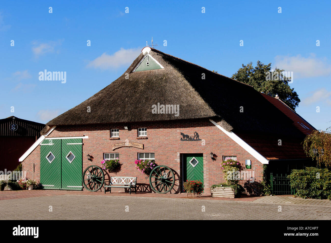 Reed roofed farm house Arle Stock Photo Alamy