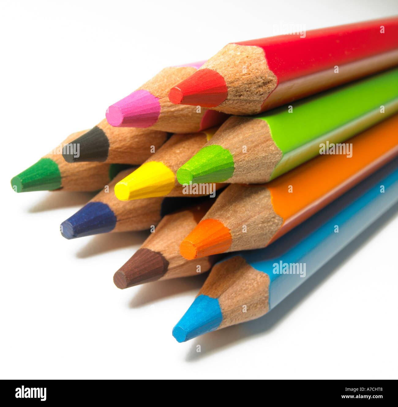 Coloured Pencils on white background Stock Photo