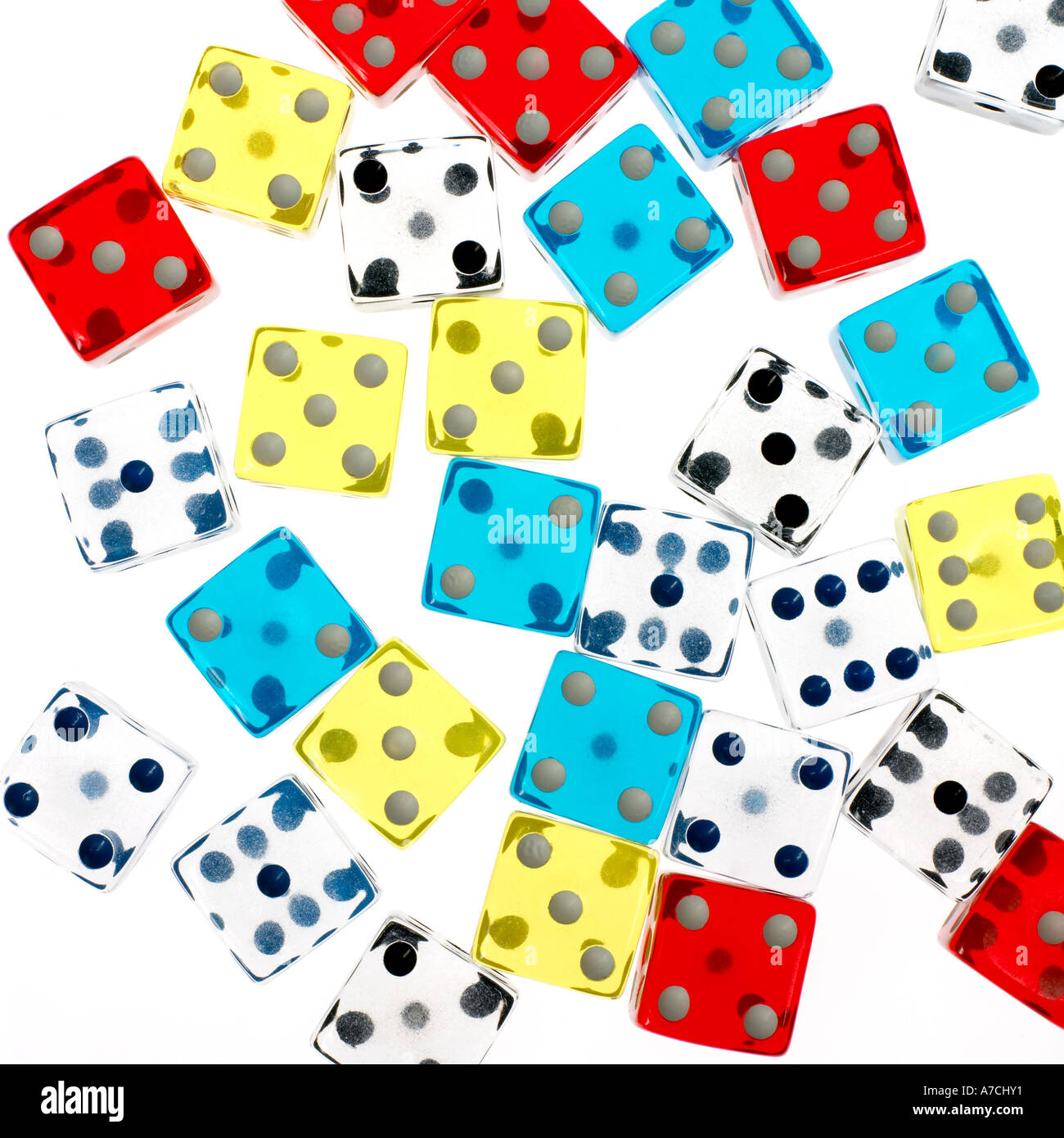 Group of Dice cut out on white background Stock Photo Alamy