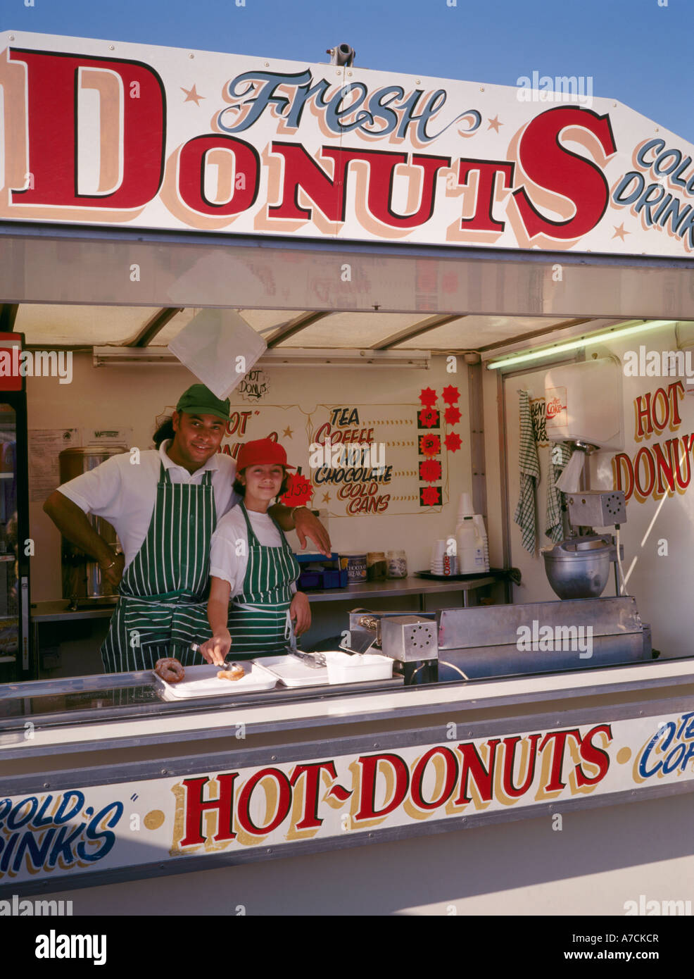 Donut stall in market Weybridge Surrey England Stock Photo Alamy