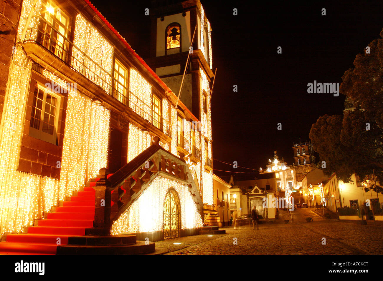 Christmas decorations in the city of Ribeira Grande. Azores islands, Portugal Stock Photo