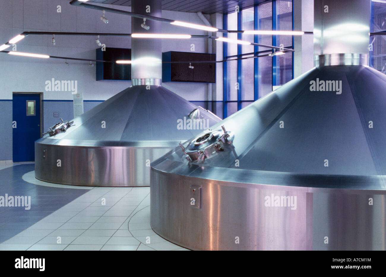Fermentation tanks in the brewhouse of Scottish and Newcastle brewery