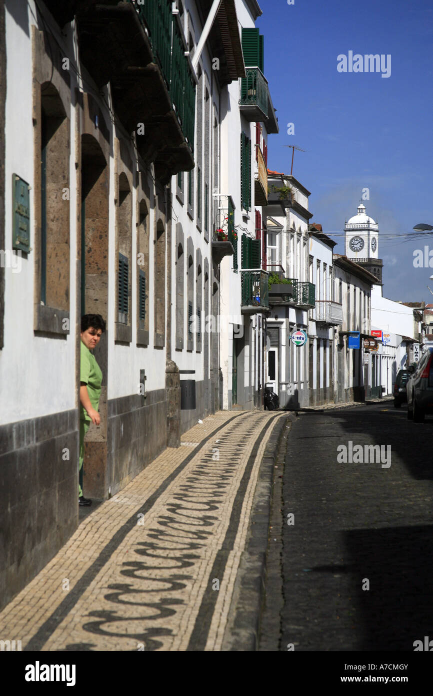 Streets in downtown Ponta Delgada, Azores islands, Portugal Stock Photo