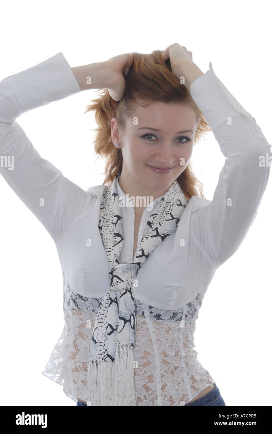 Junge Frau Maedchen braune Haare Pose Stock Photo