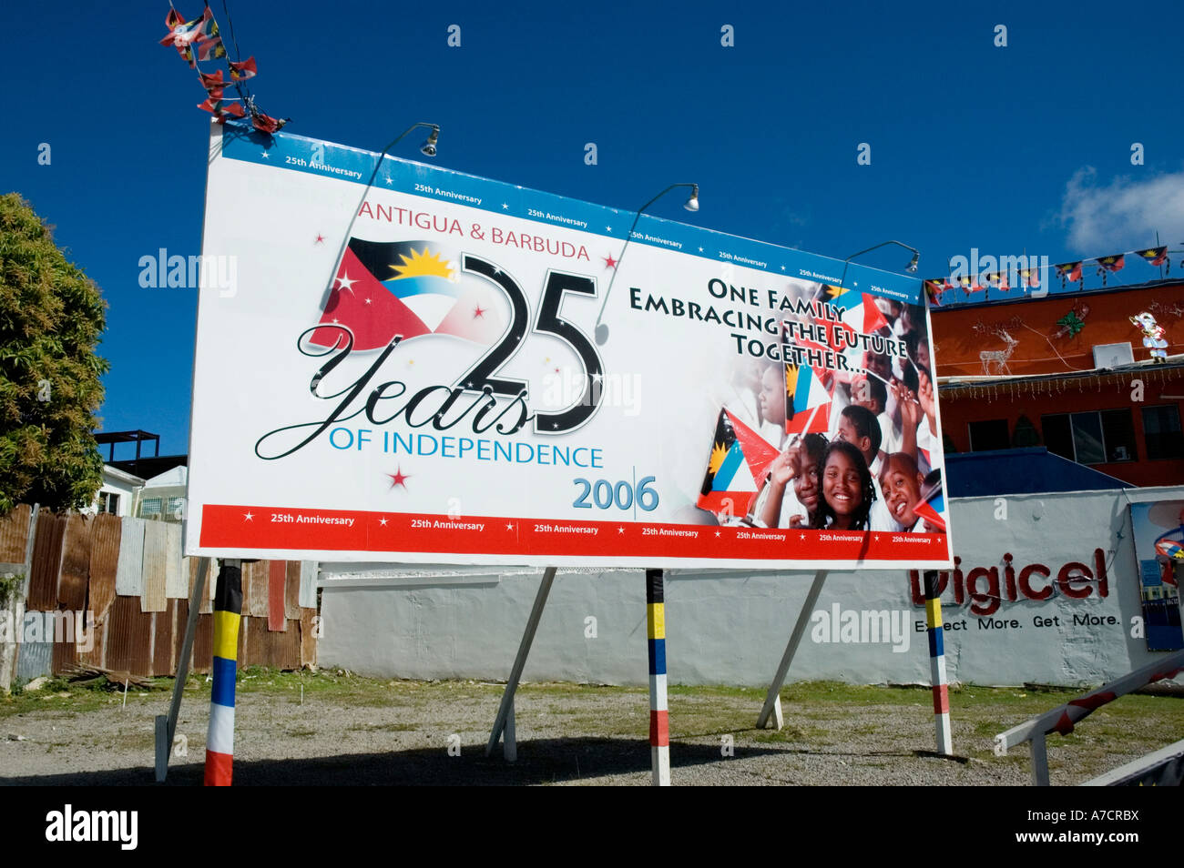 A large billboard celebrating 25 years of independence for Antigua and