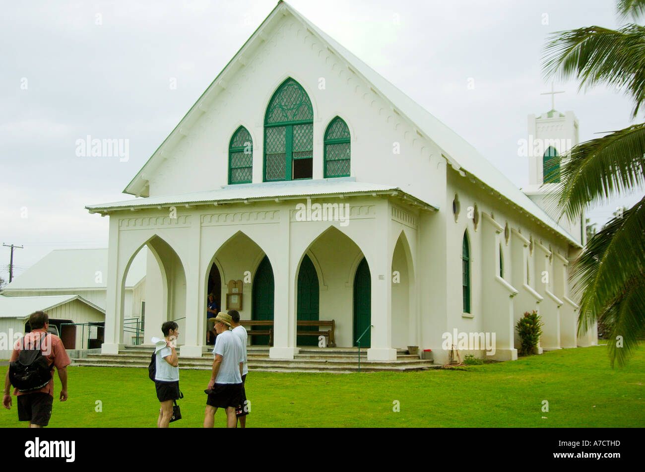 Father Damien's church at the Kalaupapa Molokai Hawaii Leper Colony in Molokai Hawaii Stock Photo