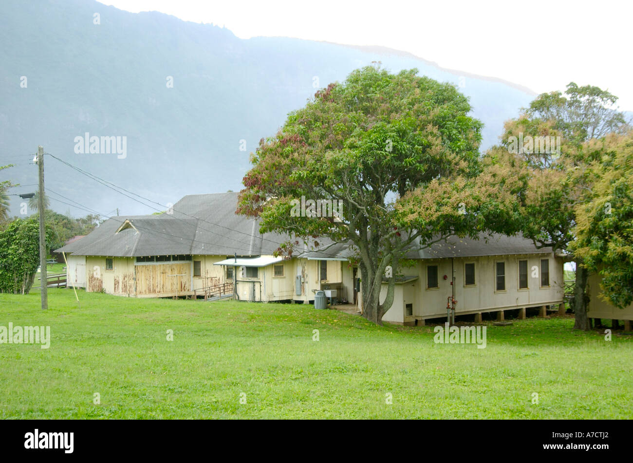 Bungalows at the Kalaupapa Molokai Hawaii Leper Colony Stock Photo