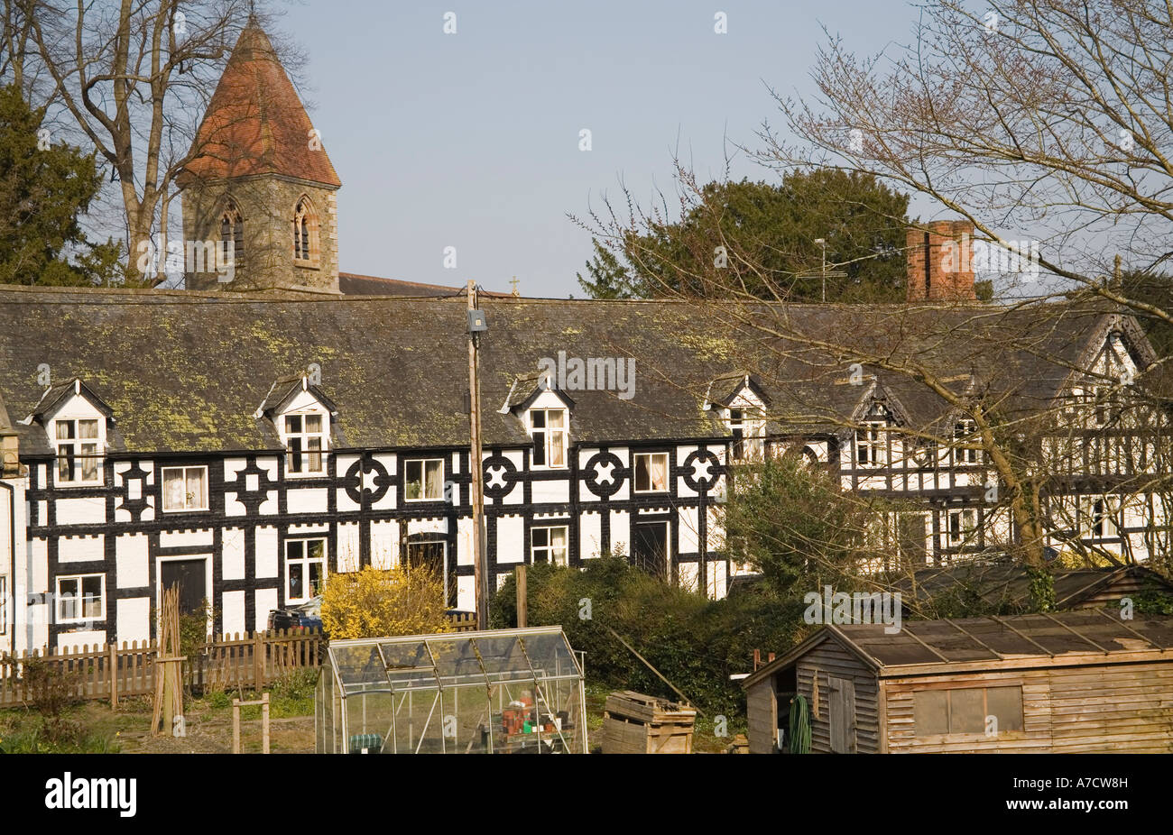 BERRIEW POWYS MID WALES UK April Some of the half timbered houses