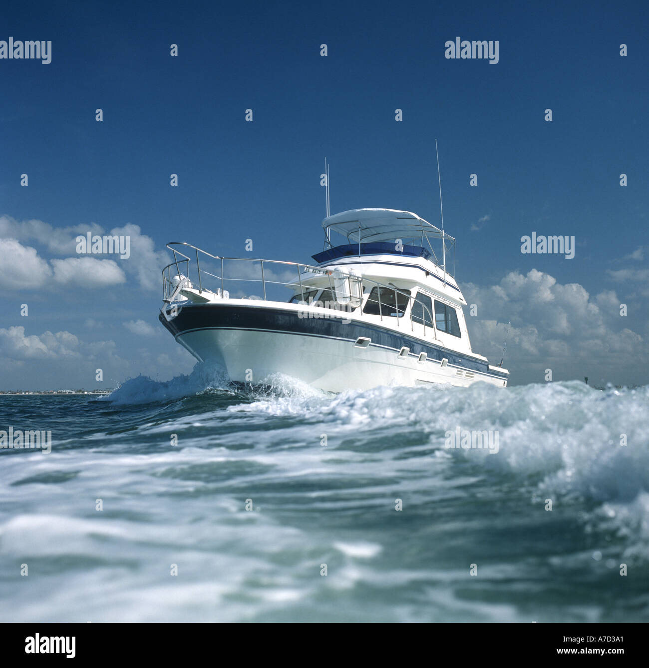 Motorized yacht crusing in Gulf of Mexico off Florida coast Stock Photo