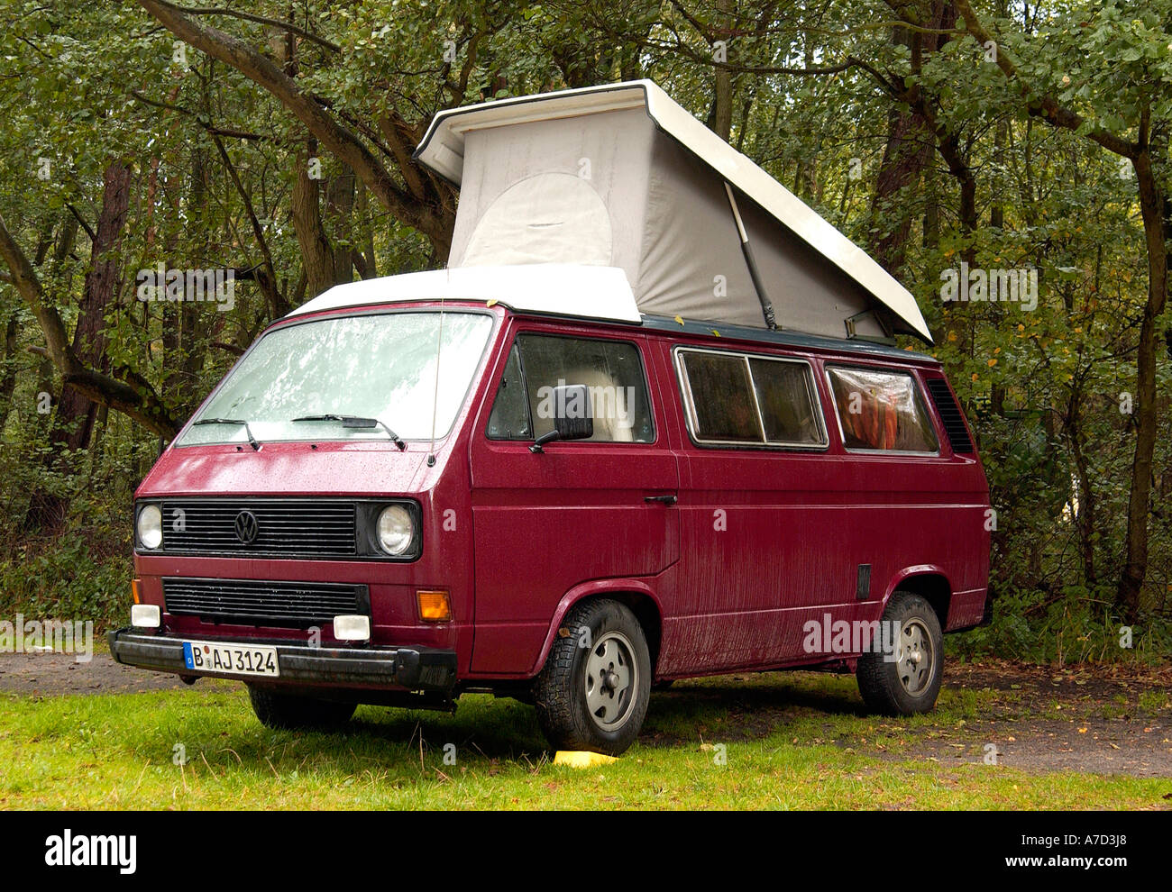 VW campmobil with extended foldable roof Stock Photo