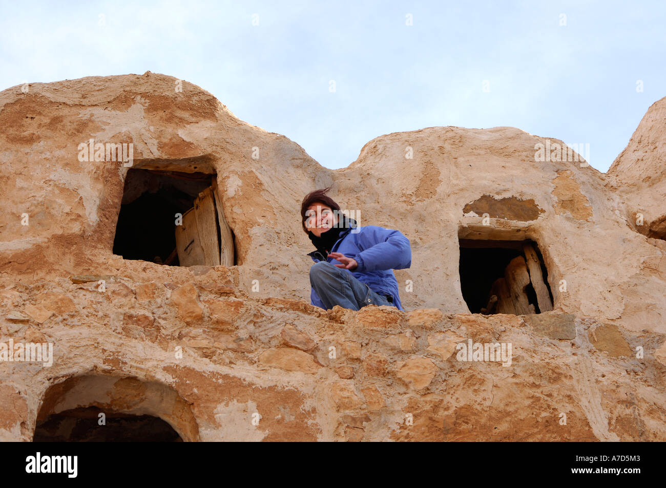 Berber granary with Ghorfas at Ksarr Qasr-al-Hadj Nafusah Mountains Libya Stock Photo