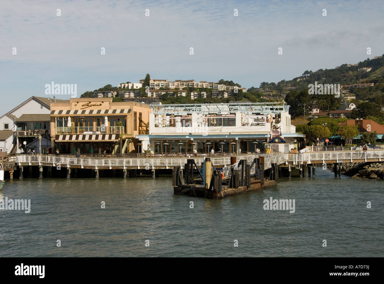 Outdoor dining city of Tiburon on San Francisco Bay CA California Stock Photo