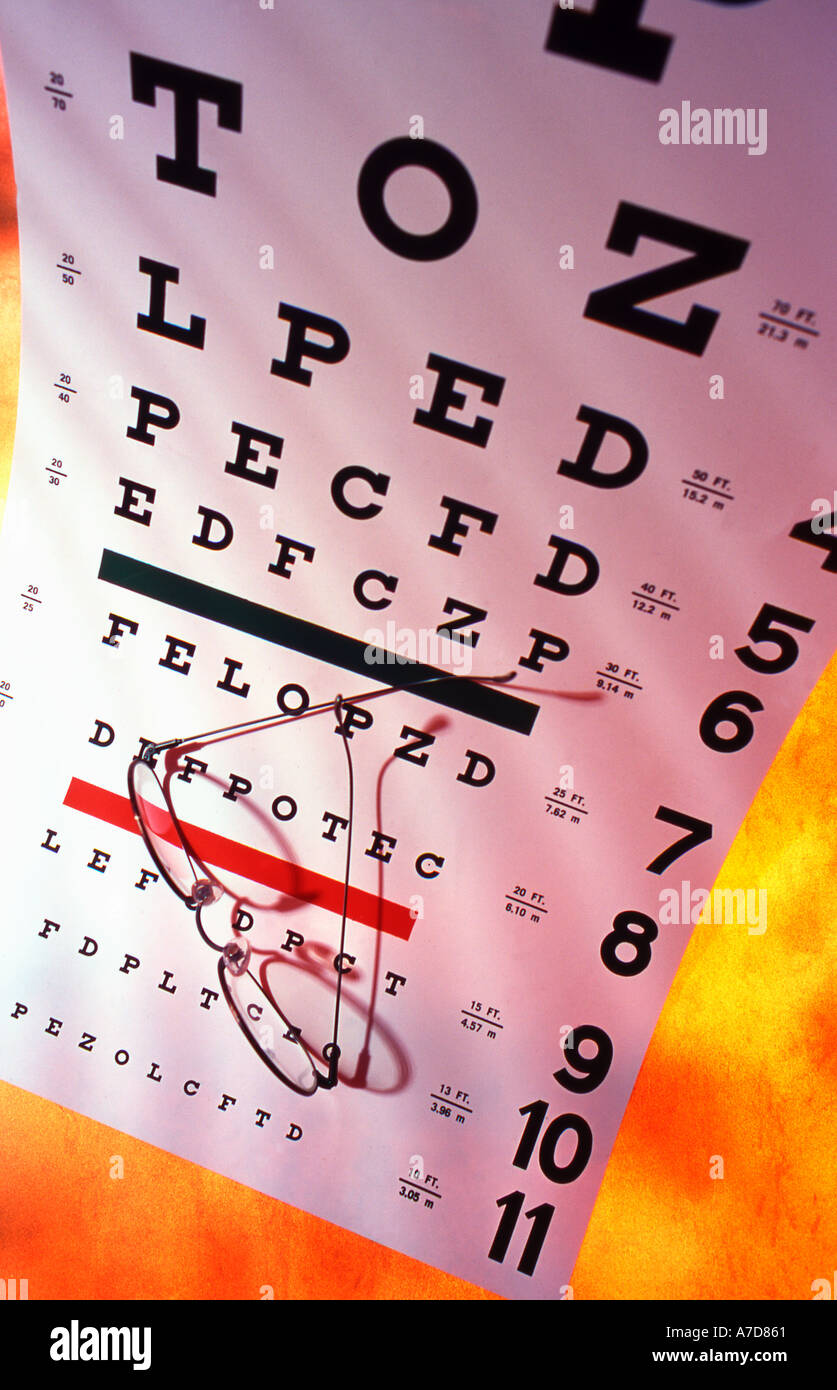 Snellen eye chart for medical ophthalmology exam Stock Photo