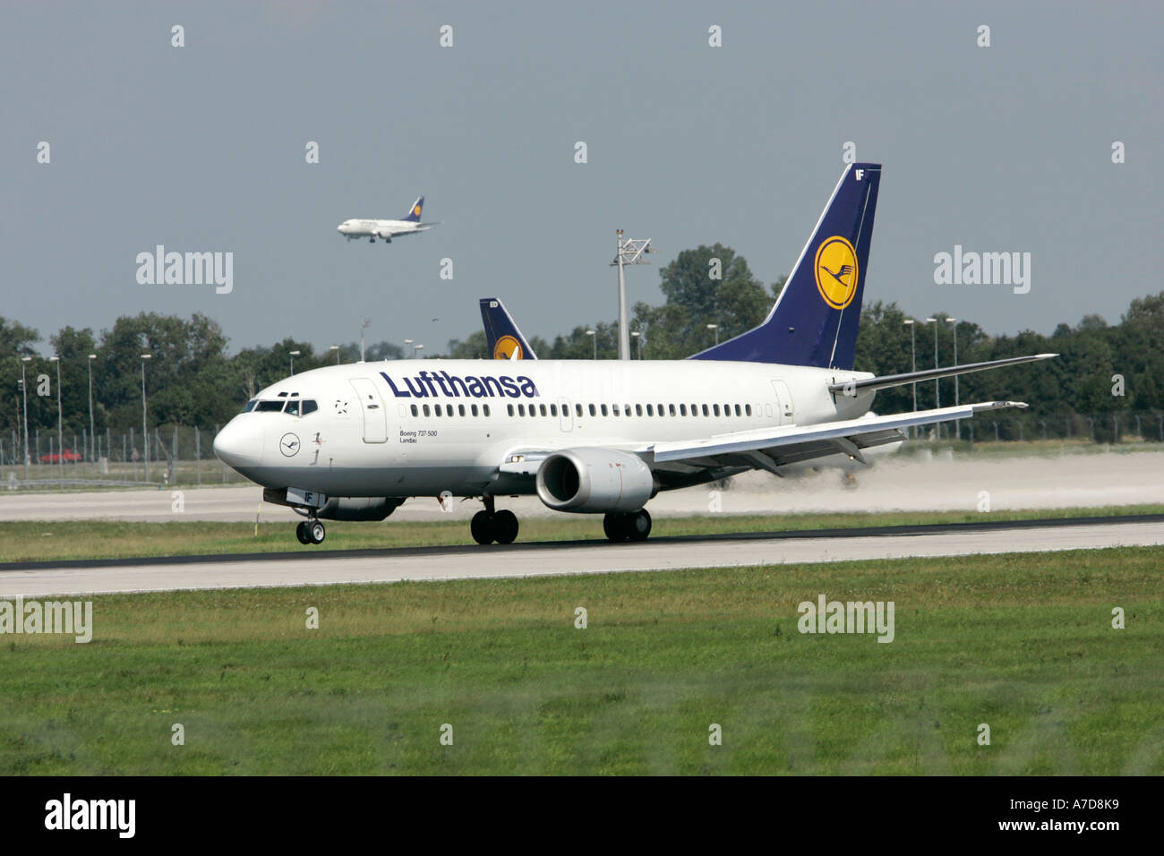 Munich, GER, 11. Aug. 2005 - The Lufthansa-Boeing LANDAU touch down at Munich Airport. Stock Photo