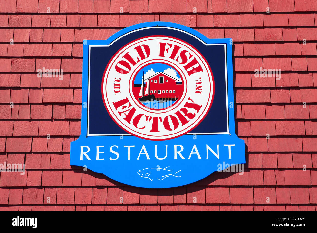 Fish Factory Sign, Lunenburg, Nova Scotia Stock Photo