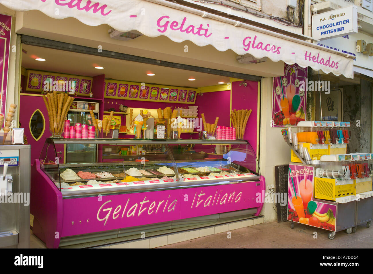 Antibes France colourful ice cream parlour Gelateria gelati Stock Photo