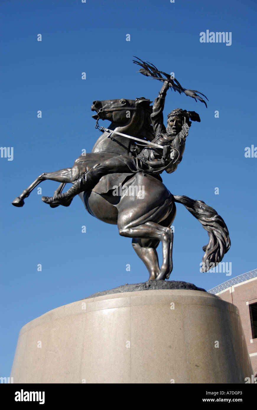 Mascot Statue of Unconquered Seminole Indian on Horse Florida State University Campus Tallahassee Florida FL Seminoles Stock Photo